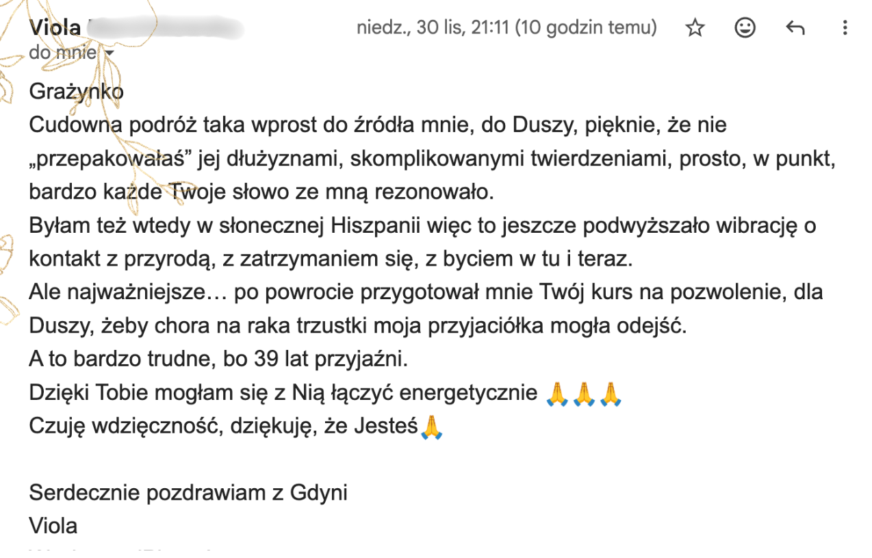 Opinia po kursie - Działanie w rytmie Duszy - Grażyna A. Adamska