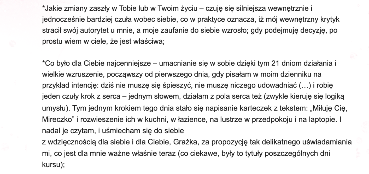 Opinia po kursie 3- Działanie w rytmie Duszy - Grażyna A. Adamska