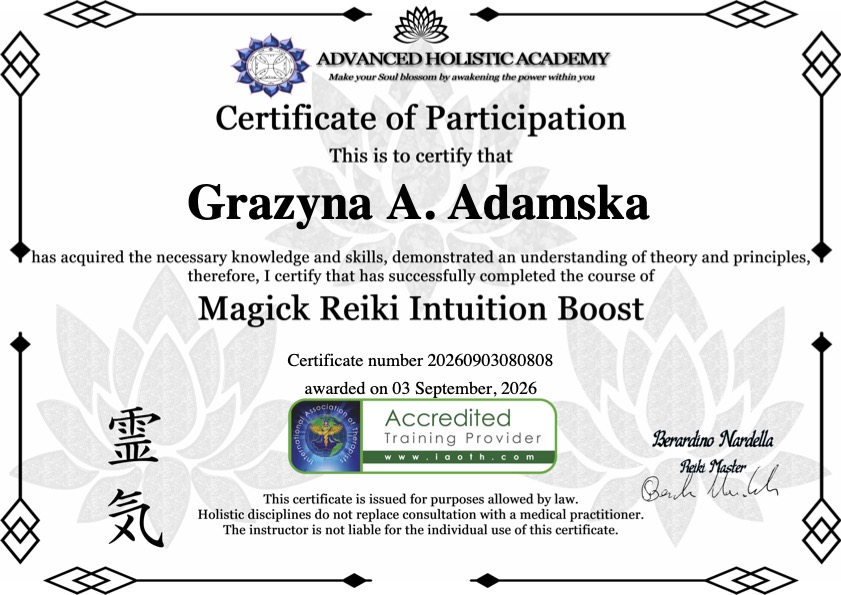 Magick Reiki Intuition Boost certyfikat